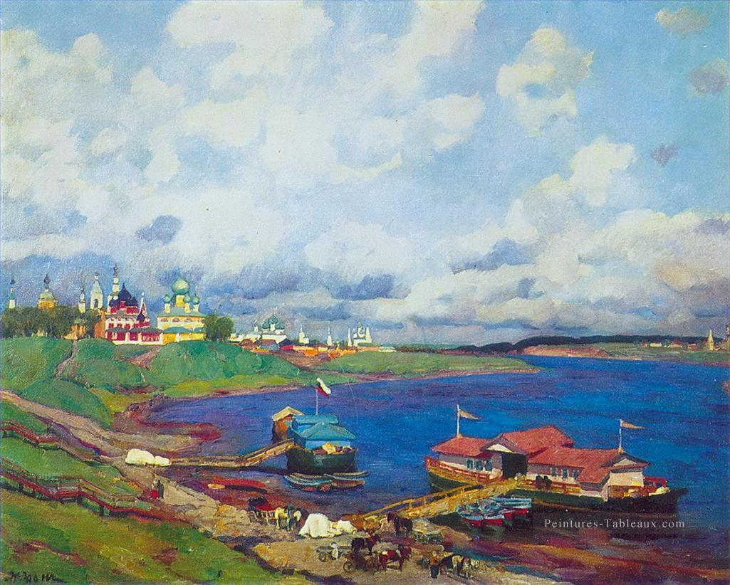 matin dans le paysage de plage de uglich 1913 Konstantin Yuon Peintures à l'huile